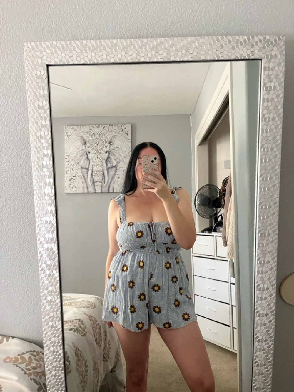 Urban Outfitters Light Blue Floral Flutter Sleeves Romper S Small M Medium